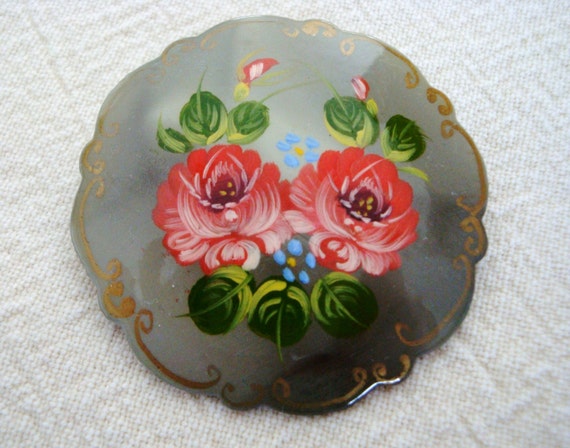 Vintage Russian Brooch - Hand Painted Russian Broo