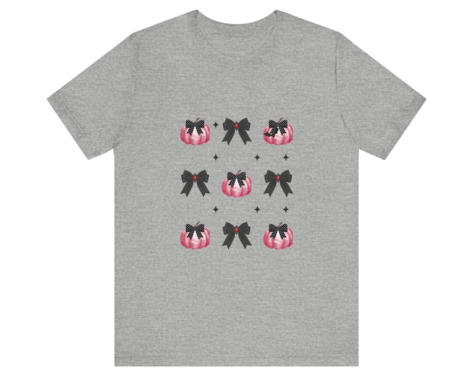 Pink Pumpkin and Black Bow Pattern Tee | Cute Fall Halloween Graphic