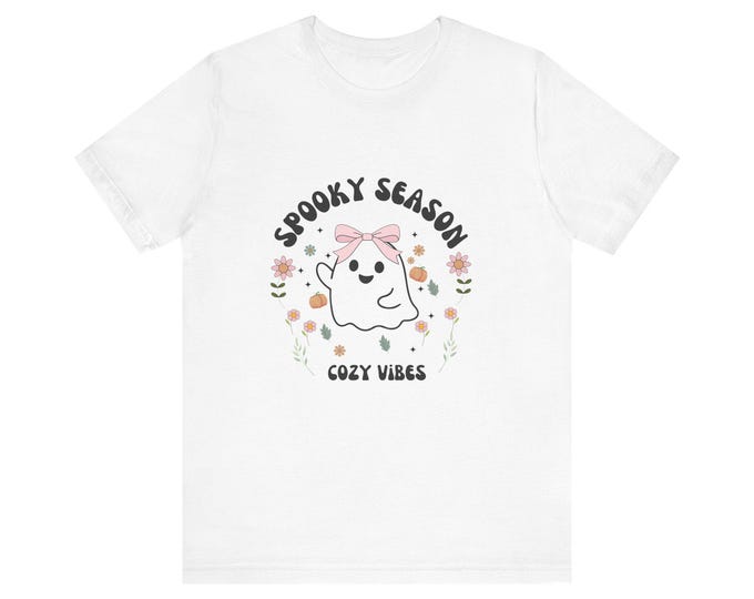 Spooky Season Cozy Vibes ghost tee | Cute pastel Halloween shirt