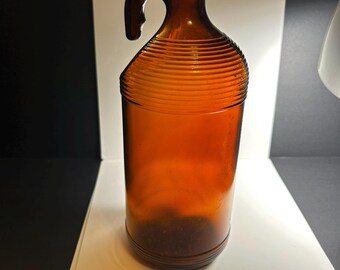Vintage 1958 Amber Glass Purex Jug – Original Red Cap, Finger Loop Handle