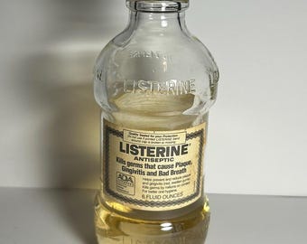 Vintage 1990s Listerine Antiseptic 6 oz Glass Bottle – Original Paper Label & Liquid
