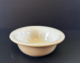 Vintage Hall China 391 Rimmed Fruit Bowl | Mid-Century White & Tan Restaurant Ware Ironstone Monkey Dish, Retro Diner Berry Bowl Side Server
