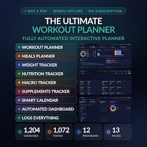 Workout Planner Meal Nutrition Macro Supplements Fitness Tracker Weight Lifting Training Automated  Interactive Logger
