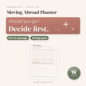 Moving Abroad Planner: Expat Relocation Checklist, Savings Goal, Go/No-Go (Boho Floral PDF)