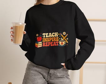 Teacher Sweatshirt, Teach Inspire Repeat Crewneck, Back to School Teacher Gift