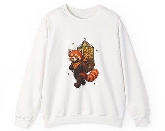 Red Panda Lantern Crewneck Sweatshirt Whimsical Woodland Animal Illustration