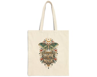 Celestial Luna Moth Tote Bag, Chase Light Find Magic Bag, Boho Moon Shopper, Mystical Nature Lover Gift