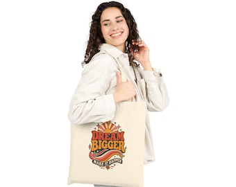 Dream Bigger tote bag | motivational retro typography, canvas shopper