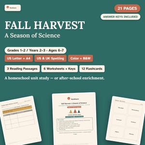Fall Harvest Science Unit Study, Why Leaves Change Color, Animals in Winter, Thanksgiving | Homeschool & Afterschool Worksheets, Grades 1-2