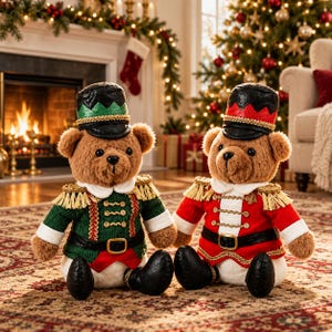 Christmas Nutcracker Teddy Bear Decor, 30cm Soldier Bear Plush, Red or Green Holiday Figurine, Festive Shelf Accent, Christmas Gift