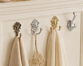 Vintage Wall Hook, Ornate Decorative Coat Hook, Antique Style Brass Hook, Gold Silver Wall Hanger, Towel Hook, Furniture Hardware