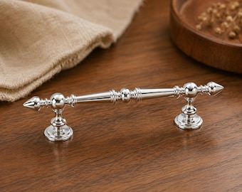 Polished Chrome Cabinet Pulls and Knobs, Vintage Silver Drawer Handles, Ornate Dresser Hardware, Brass Kitchen Cabinet Handles