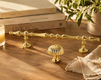 Vintage Brass Cabinet Knob & Drawer Pulls, Polished Gold Dresser Handles, Decorative Furniture Hardware