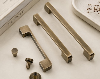 Solid Brass Cabinet Pulls & Knobs, Modern Drawer Handles, Brass Dresser Knobs, Antique Brass Kitchen Cabinet Hardware