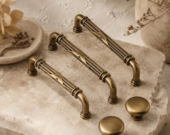 Antique Brass Cabinet Pulls and Knobs, Vintage Drawer Handles, Decorative Dresser Hardware, Kitchen Cupboard Pulls