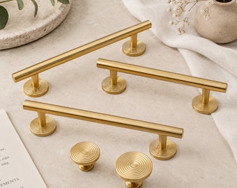 Gold Cabinet Pulls and Knobs, Modern Brass Drawer Handles, Long Dresser Pulls, Kitchen Cabinet Hardware, Round Furniture Knobs