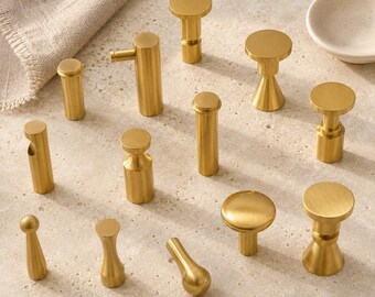 Solid Brass Cabinet Knobs, Modern Drawer Knobs, Gold Dresser Pulls, Minimalist Furniture Hardware, Kitchen Cabinet Handles