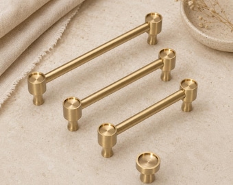 Brass Cabinet Pulls and Knobs, Modern Nordic Drawer Handles, Minimalist Gold Cabinet Hardware, Kitchen Dresser Wardrobe Pull