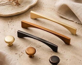 Curved Brass Cabinet Pulls and Knobs, Modern Drawer Handles, Gold Dresser Hardware, Kitchen Cabinet Pull, Furniture Handles