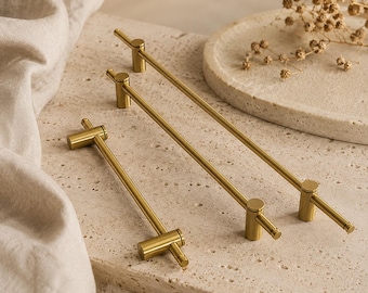 Adjustable Brass Cabinet Pull, Extra Long Drawer Handle, Modern Gold Bar Pull, Custom Hole Spacing, Dresser Wardrobe Hardware