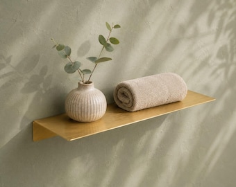 Brass Floating Shelf, Gold Wall Shelf, Minimalist Bathroom Shelf, Modern Metal Display Shelf, Wall Mounted Storage Shelf