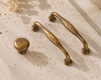 Antique Brass Cabinet Handles & Knobs, Distressed Vintage Hardware (9 Styles)