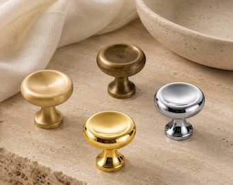 Solid Brass Cabinet Knob, Round Concave Drawer Knob, Antique Brass Gold Chrome Dresser Knob, Kitchen Cabinet Hardware