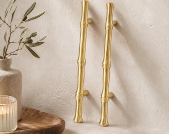 Solid Brass Bamboo Cabinet Pulls, Antique Brass Drawer Handles, Bamboo T Knob, Dresser Hardware, Kitchen Cabinet Handles