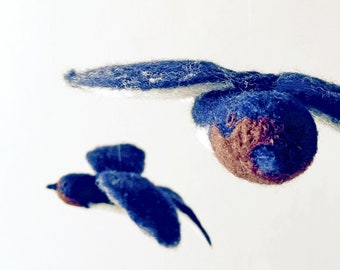 swallows in the clouds - decorative mobile - needle felted Baby Crib Mobile, Nursery Decor, Baby Shower Gift , Birds Mobile