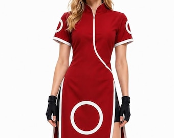 Abito cosplay da ninja rossa di Sakura Haruno, costume anime da donna per Halloween, uniforme per Comic Con