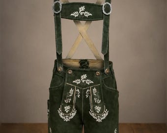 Traditionele Duitse Beierse Lederhosen voor heren, geborduurde Suede Lederhosen met bretels Oktoberfest Shorts.