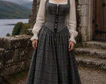 Scottish Tartan Maxi Dress for Women, Highland Plaid Corset With Lace Up Dress/ Handmade Wool Tartan Gown, Available in 50 + Tartans