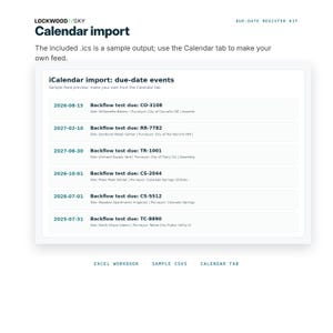 Backflow Test Due Date Register Excel Spreadsheet, Overdue CSV, iCal Calendar Feed, Purveyor Rule Tracker image 7