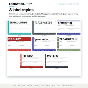 Peptide Vial Label Template | 8 Styles 3 Densities 5 Sizes | 945 Thermal PNG + Editable Avery PDF + 5 Canva Masters | Niimbot Dymo Brother image 4