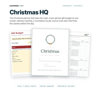 Christmas Planner Spreadsheet | Gift Budget Tracker Card List Oven Plan Excel Google Sheets + Printable Countdown Letter to Santa image 1