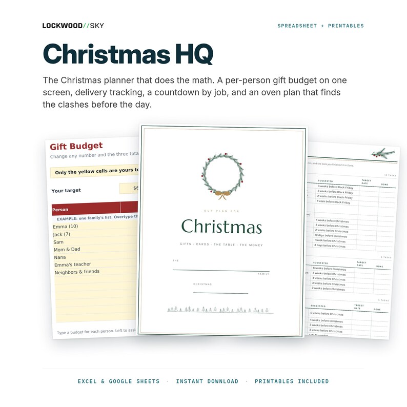 Christmas Planner Spreadsheet | Gift Budget Tracker Card List Oven Plan Excel Google Sheets + Printable Countdown Letter to Santa image 1