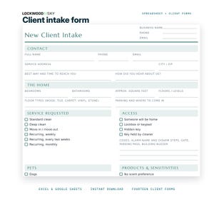 Planificador de negocios de limpieza (hoja de cálculo en Excel y Google Sheets) / Calculadora de presupuestos, presupuesto de limpieza, factura, admisión de clientes, limpieza de casas imagen 7