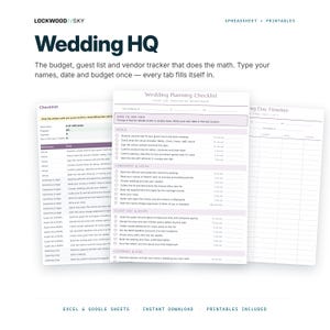 Wedding Budget Spreadsheet Excel Google Sheets | Wedding Planning Kit Guest List RSVP Vendor Tracker + Printable Checklist Day Of Timeline image 1