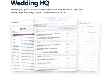 Wedding Budget Spreadsheet Excel Google Sheets | Wedding Planning Kit Guest List RSVP Vendor Tracker + Printable Checklist Day Of Timeline
