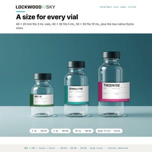 Peptide Vial Label Template | 8 Styles 3 Densities 5 Sizes | 945 Thermal PNG + Editable Avery PDF + 5 Canva Masters | Niimbot Dymo Brother image 12
