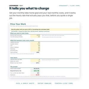 Planificador de negocios de limpieza (hoja de cálculo en Excel y Google Sheets) / Calculadora de presupuestos, presupuesto de limpieza, factura, admisión de clientes, limpieza de casas imagen 11