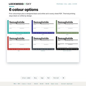 Peptide Vial Label Template | 8 Styles 3 Densities 5 Sizes | 945 Thermal PNG + Editable Avery PDF + 5 Canva Masters | Niimbot Dymo Brother image 5