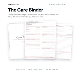 Caregiver Binder + Care Expense Tracker Spreadsheet | Medication Log Emergency Info Elderly Parent Organizer Family Cost Split Excel image 1