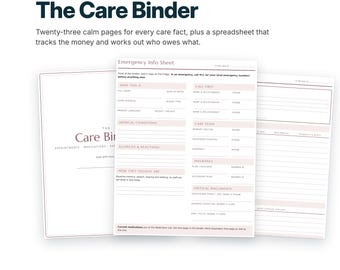 Caregiver Binder + Care Expense Tracker Spreadsheet | Medication Log Emergency Info Elderly Parent Organizer Family Cost Split Excel