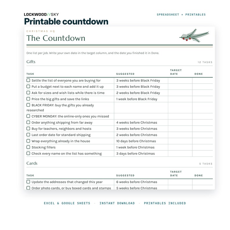 Christmas Planner Spreadsheet | Gift Budget Tracker Card List Oven Plan Excel Google Sheets + Printable Countdown Letter to Santa image 7