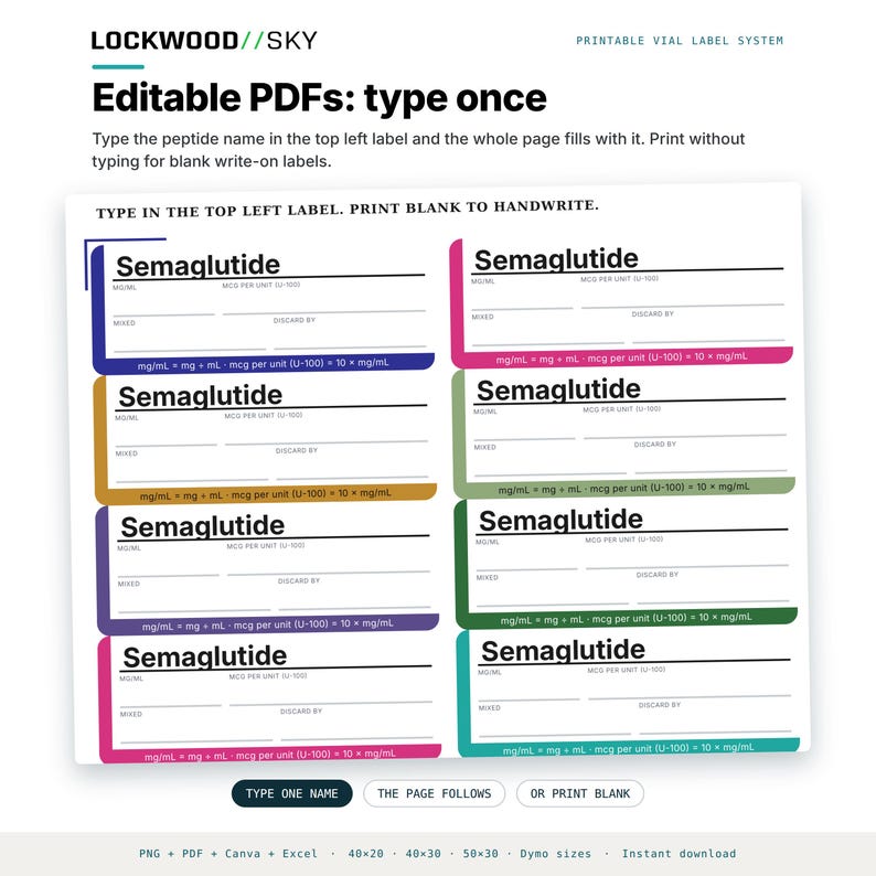 Peptide Vial Label Template | 8 Styles 3 Densities 5 Sizes | 945 Thermal PNG + Editable Avery PDF + 5 Canva Masters | Niimbot Dymo Brother image 7