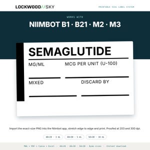 Peptide Vial Label Template | 8 Styles 3 Densities 5 Sizes | 945 Thermal PNG + Editable Avery PDF + 5 Canva Masters | Niimbot Dymo Brother image 8