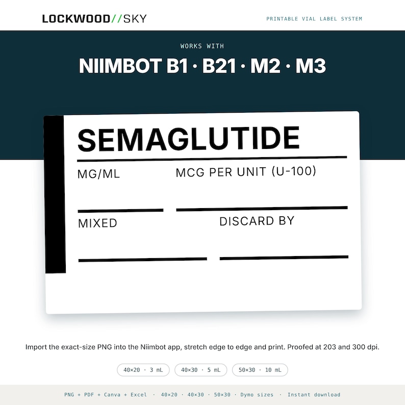 Peptide Vial Label Template | 8 Styles 3 Densities 5 Sizes | 945 Thermal PNG + Editable Avery PDF + 5 Canva Masters | Niimbot Dymo Brother image 8