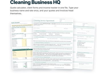 Cleaning Business Planner Spreadsheet Excel Google Sheets | Quote Calculator, Cleaning Estimate, Invoice, Client Intake, House Cleaning
