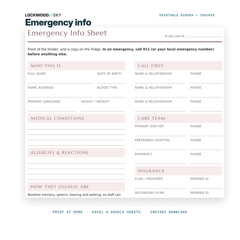 Caregiver Binder + Care Expense Tracker Spreadsheet | Medication Log Emergency Info Elderly Parent Organizer Family Cost Split Excel image 3